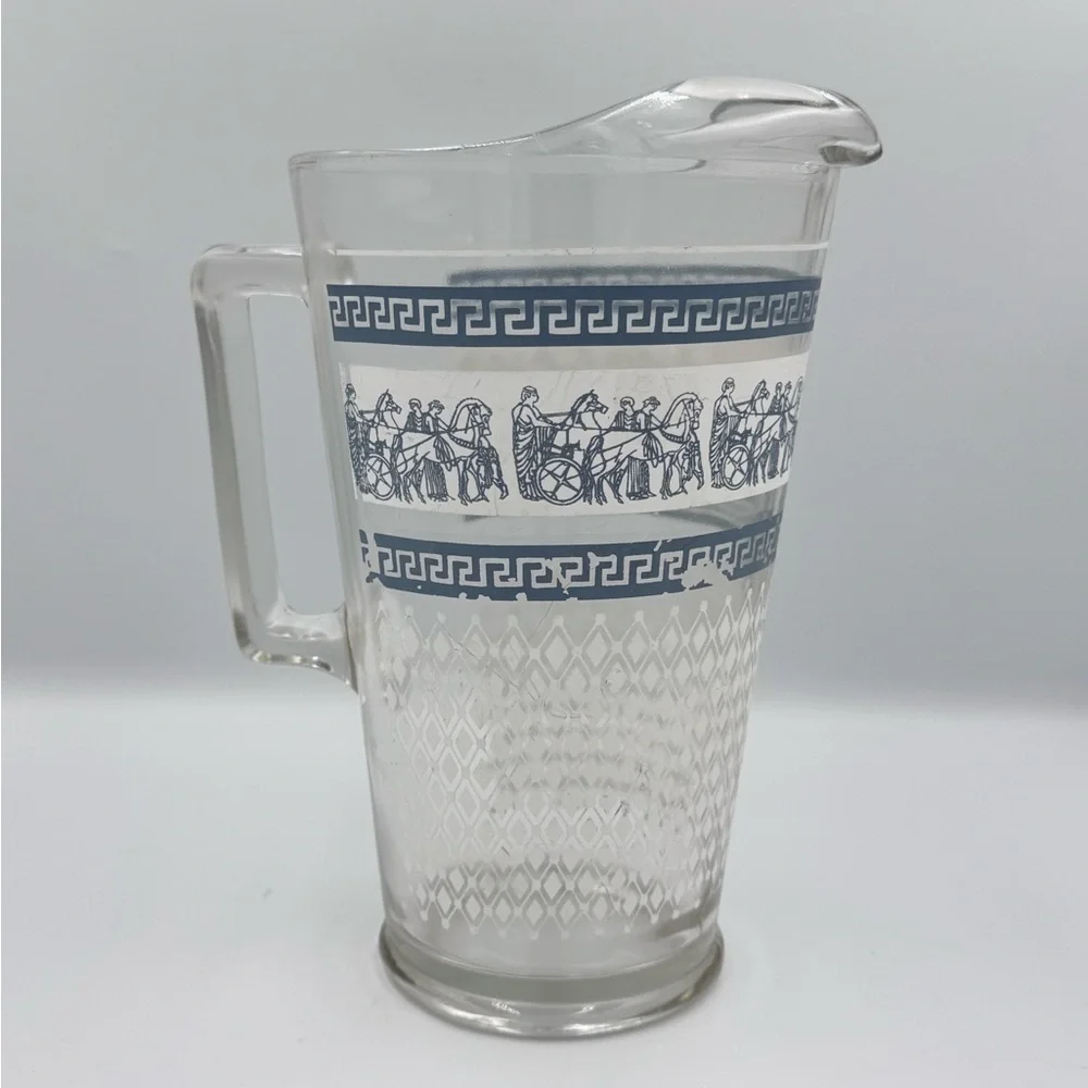 Vintage MCM Jeanette Glass Blue & White Patrician Pattern 64oz Pitcher